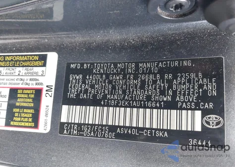 2010 Toyota Camry Se from USA, damaged, VIN 4T1BF3EK1AU116641